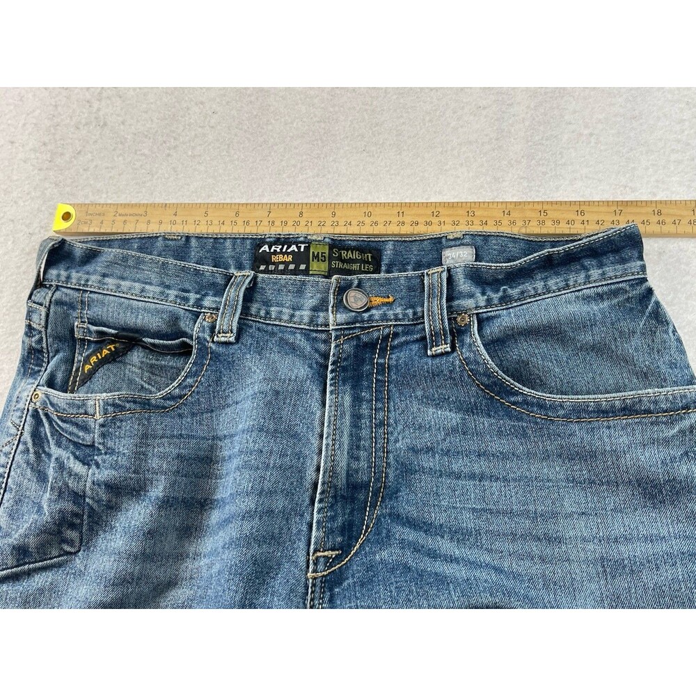 Ariat Rebar Men’s 36x32 Jeans M5 Straight Leg Denim Work Medium Wash Distressed